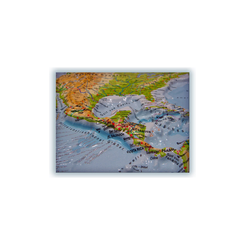 geo-institut Wereldkaart World map Relief Kaart Wereld Zilverlijn fysiek Russisch