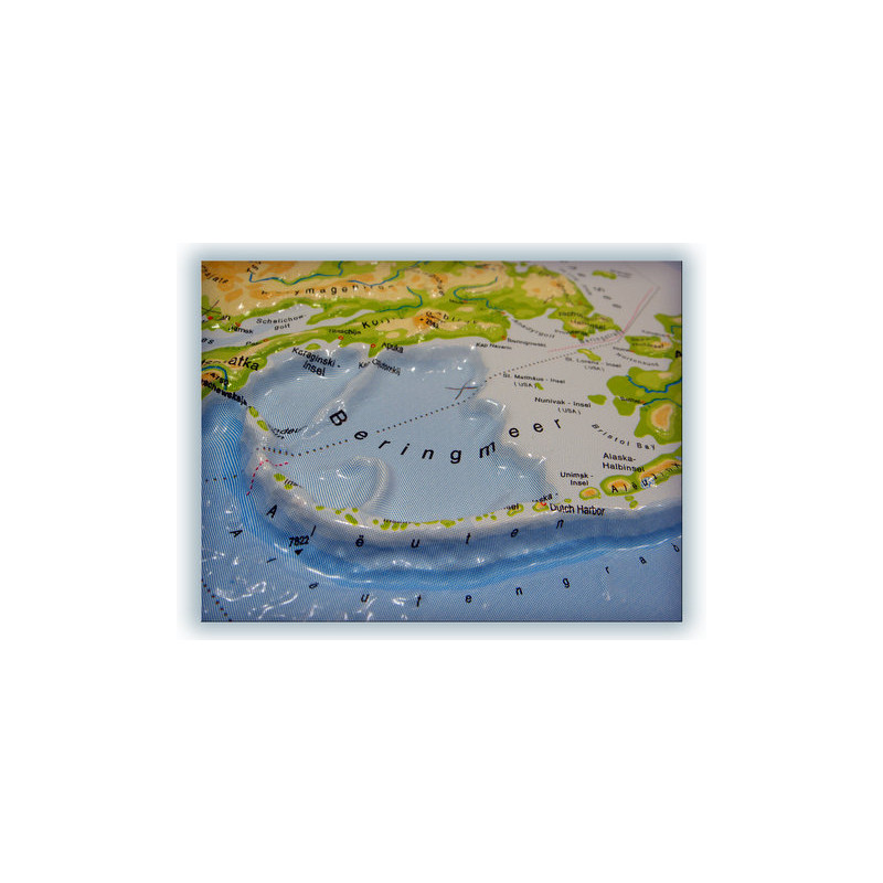 geo-institut Wereldkaart World map Relief Kaart Wereld Zilverlijn fysiek Russisch