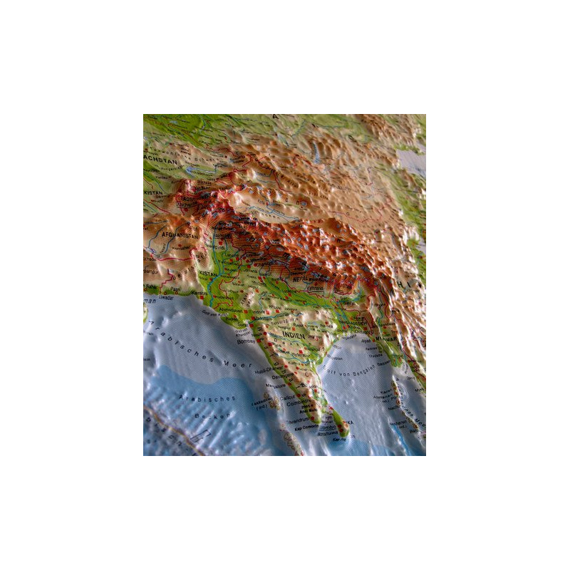 geo-institut Wereldkaart World map Relief Kaart Wereld Zilverlijn fysiek Russisch