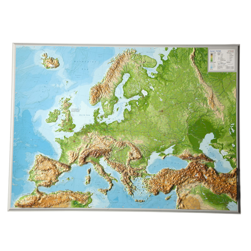 Georelief continentkaart 3D reliëfkaart Europa, groot (Engels)