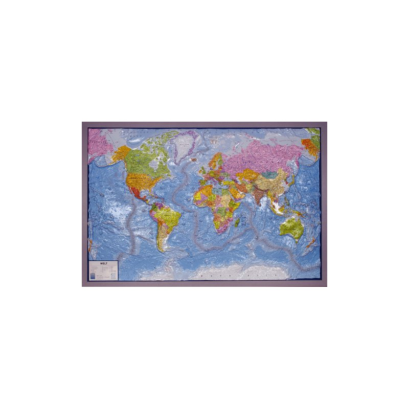 geo-institut Wereldkaart World map Reliëfkaart Wereld Zilverlijn politiek Russisch