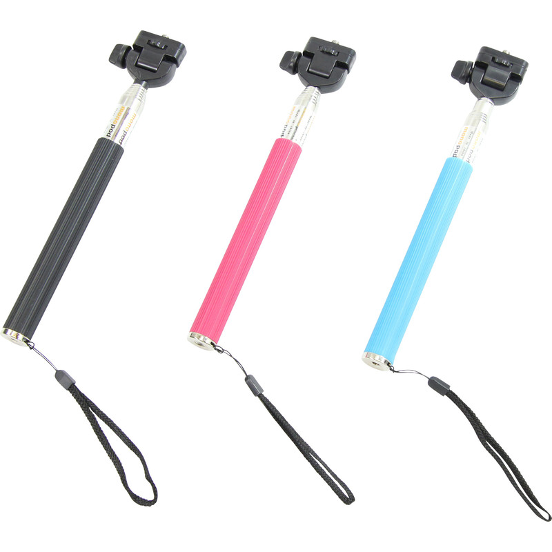 Aluminium monopod Selfie stick voor smartphones en compactcamera's, roze