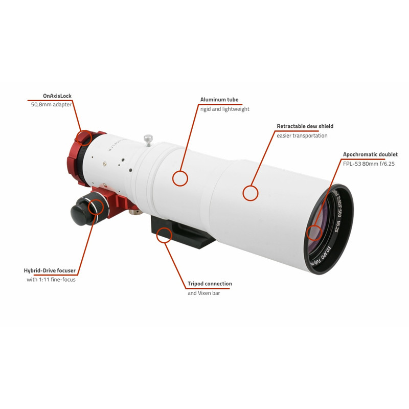 PrimaLuceLab Apochromatische refractor AP 80/500 ED Airy OTA