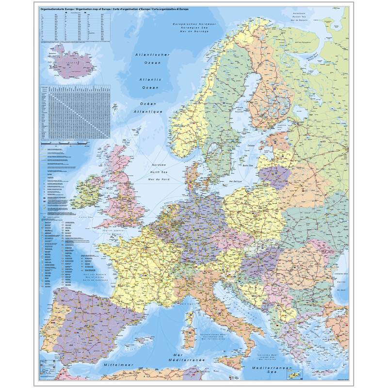 Stiefel continentkaart Europa organisatiekaart (Duits, Engels, Frans)