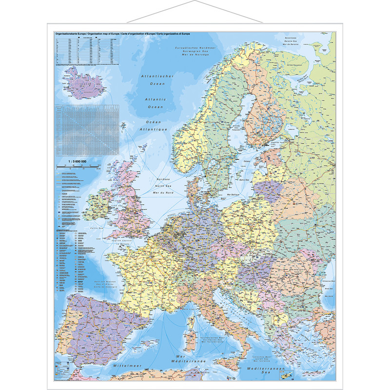 Stiefel continentkaart Europa organisatiekaart (Duits, Engels, Frans)