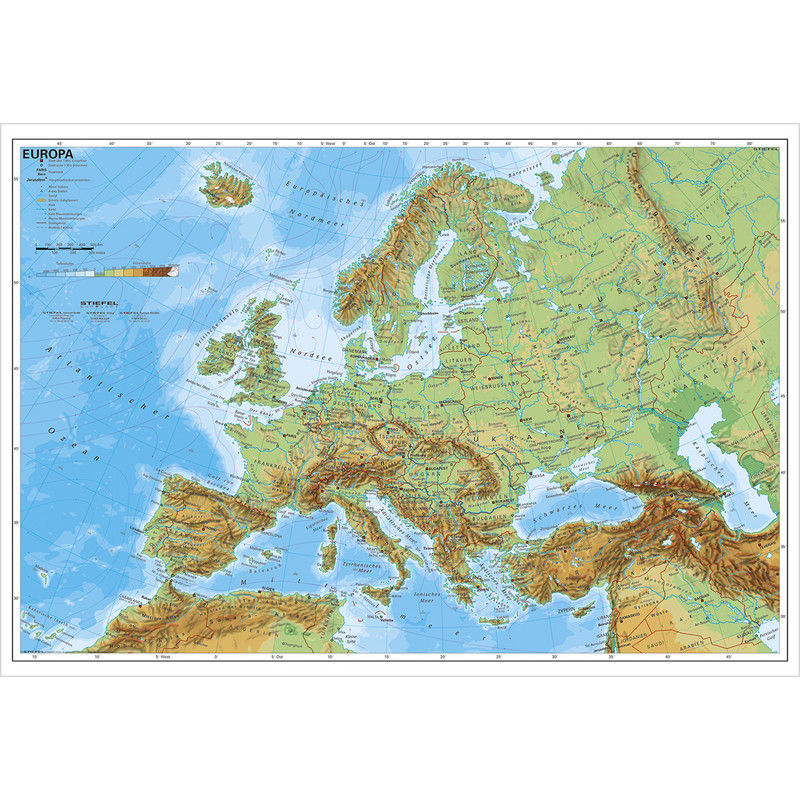 Stiefel Continentkaart Europa, fysisch (Duits)