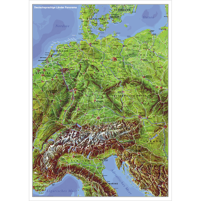 Stiefel Regionale kaart Panorama van Duitstalige landen