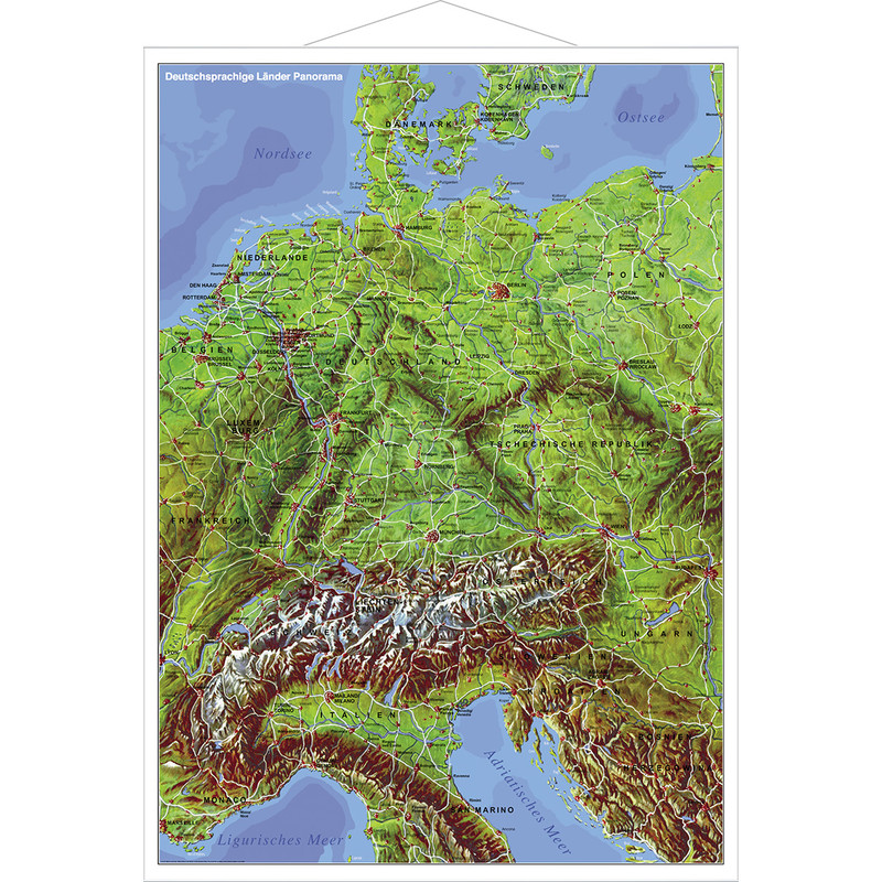 Stiefel Regionale kaart Panorama map of German-speaking countries, with metal strip (in German)