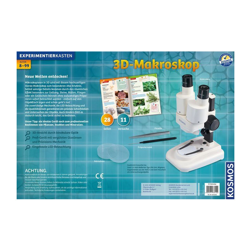 Kosmos Verlag Stereo microscoop 3-D Makroskop Forschungspaket, 20x, LED
