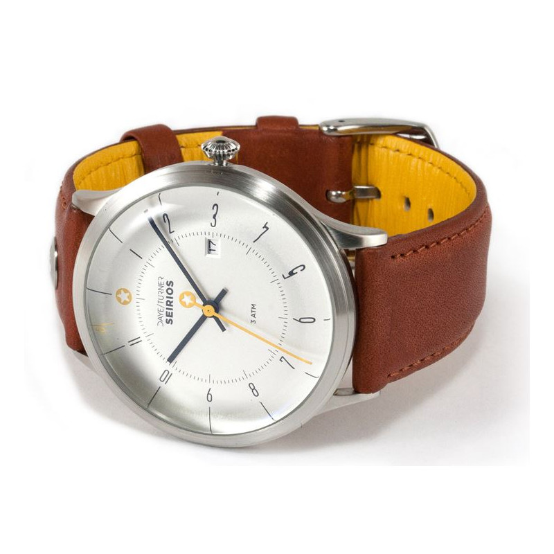 DayeTurner Uur SEIRIOS analoge herenhorloge zilver, lichtbruin leer