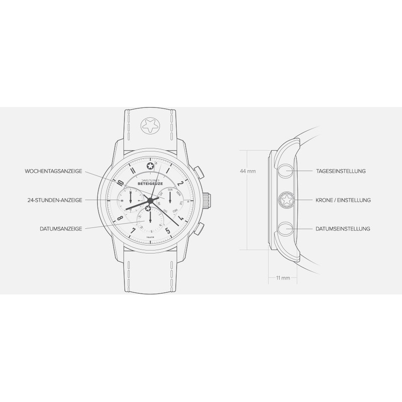 DayeTurner Uur BETEIGEUZE analoge herenhorloge zilver, donkerbruin leer