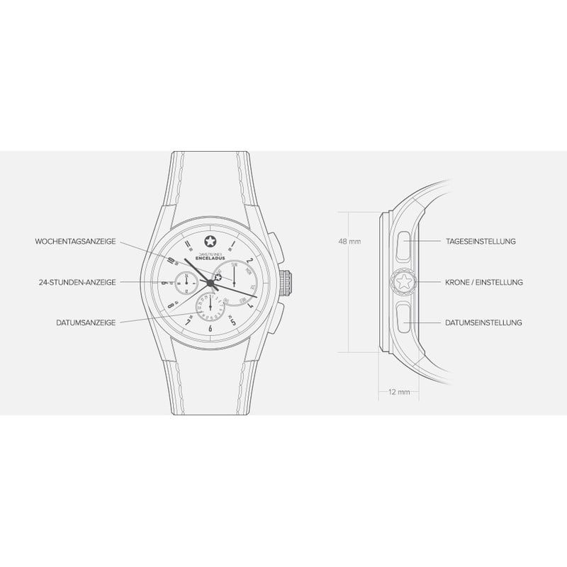 DayeTurner Uur ENCELADUS analoge herenhorloge zilver, zwart leer