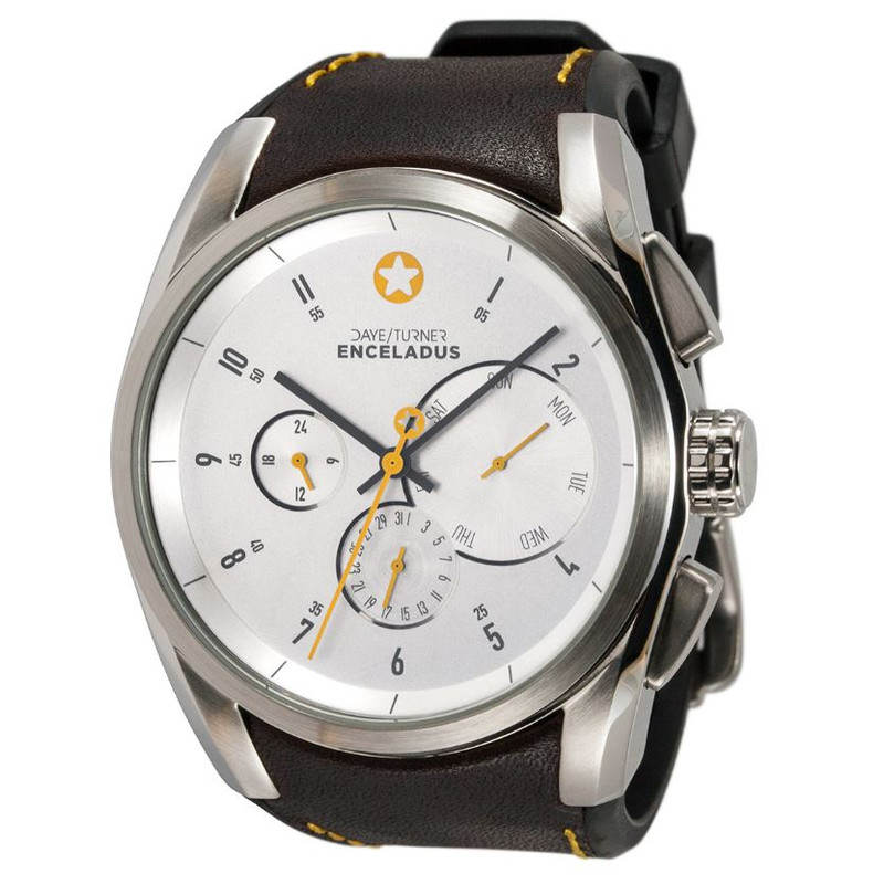 DayeTurner Uur ENCELADUS analoge herenhorloge zilver, donkerbruin leer