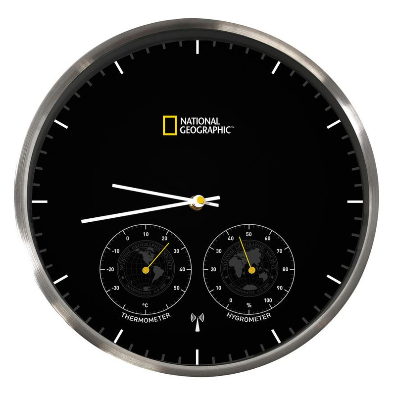 National Geographic Uur Wandklok, met thermometer en hygrometer