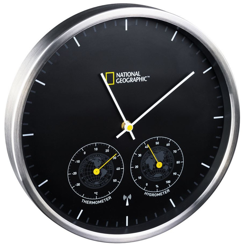 National Geographic Uur Wandklok, met thermometer en hygrometer