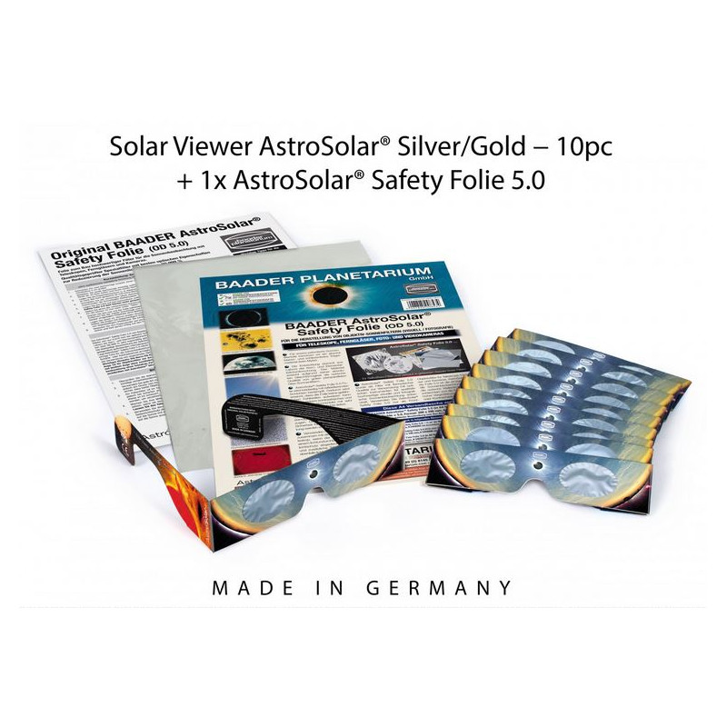 Baader Zonnefilters: 10xAstroSolar® Silver/Gold glazen en 1xAstroSolar filterfolie zonder vatting