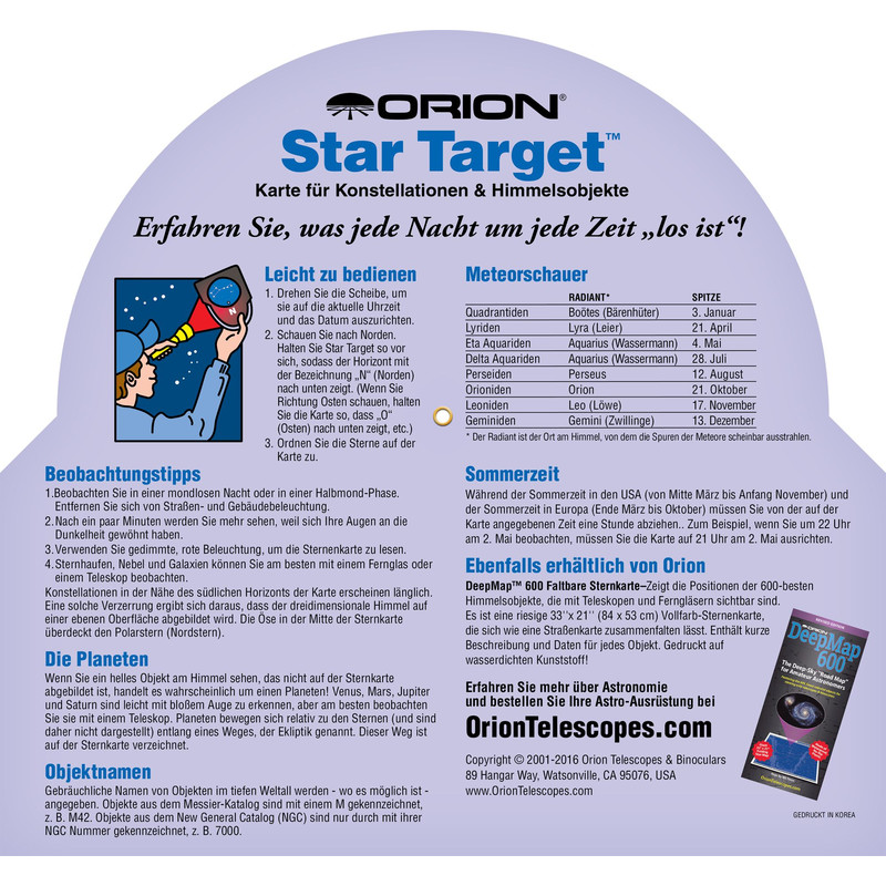 Orion Sterrenkaart Drehbare Sternkarte Star Target für 40°-60° nord