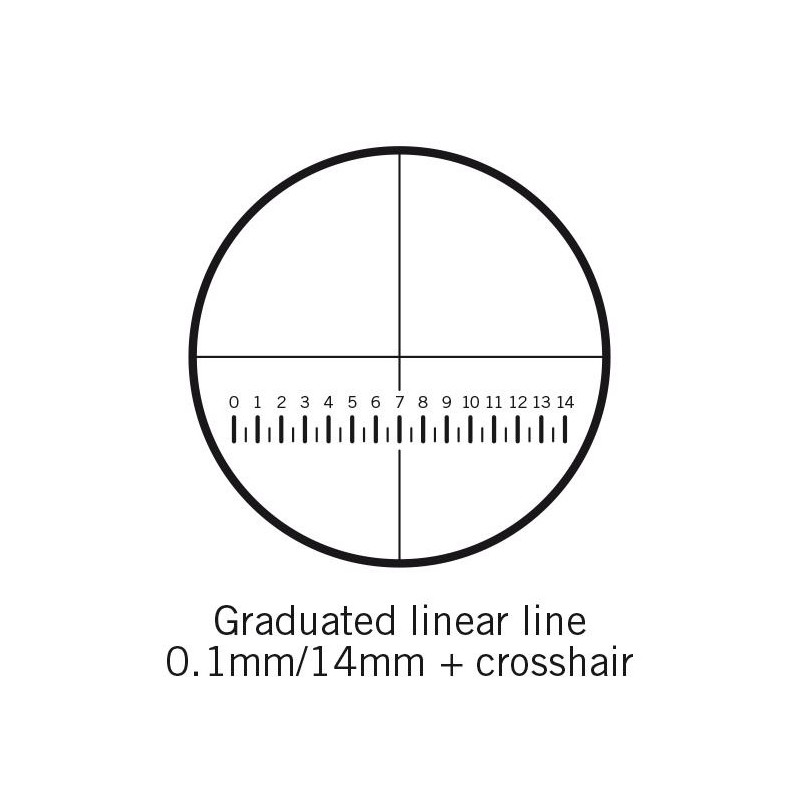 Motic Micrometerplaat Streepplaat, schaal (14mm over 140 delen) en dradenkruis (Ø25mm)