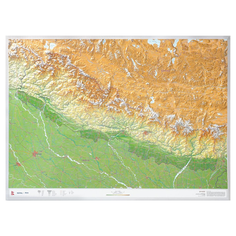 Georelief Regionale kaart Nepal groot 3D
