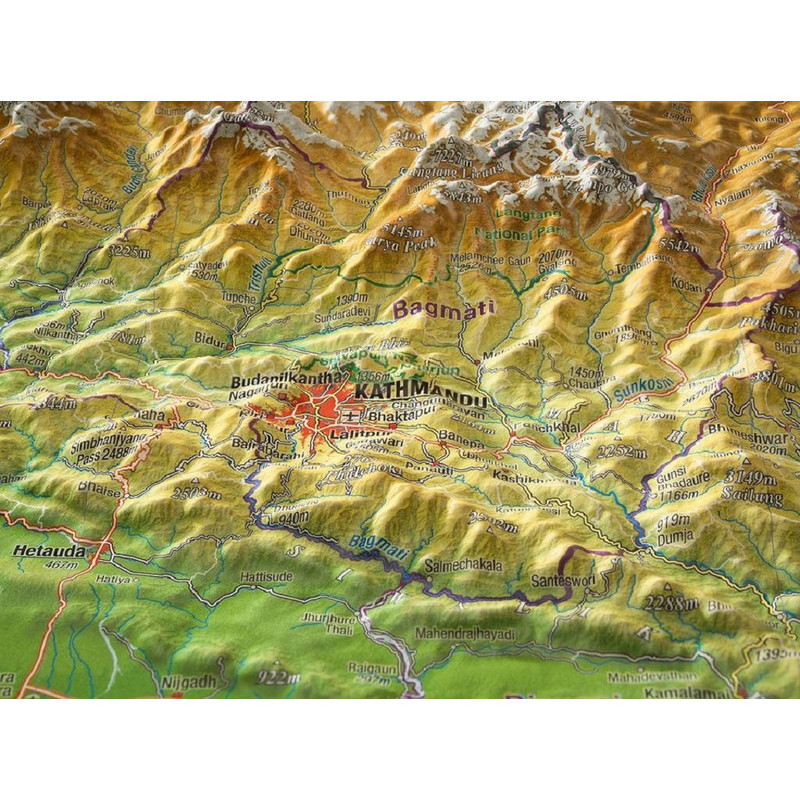 Georelief Regionale kaart Nepal groß 3D