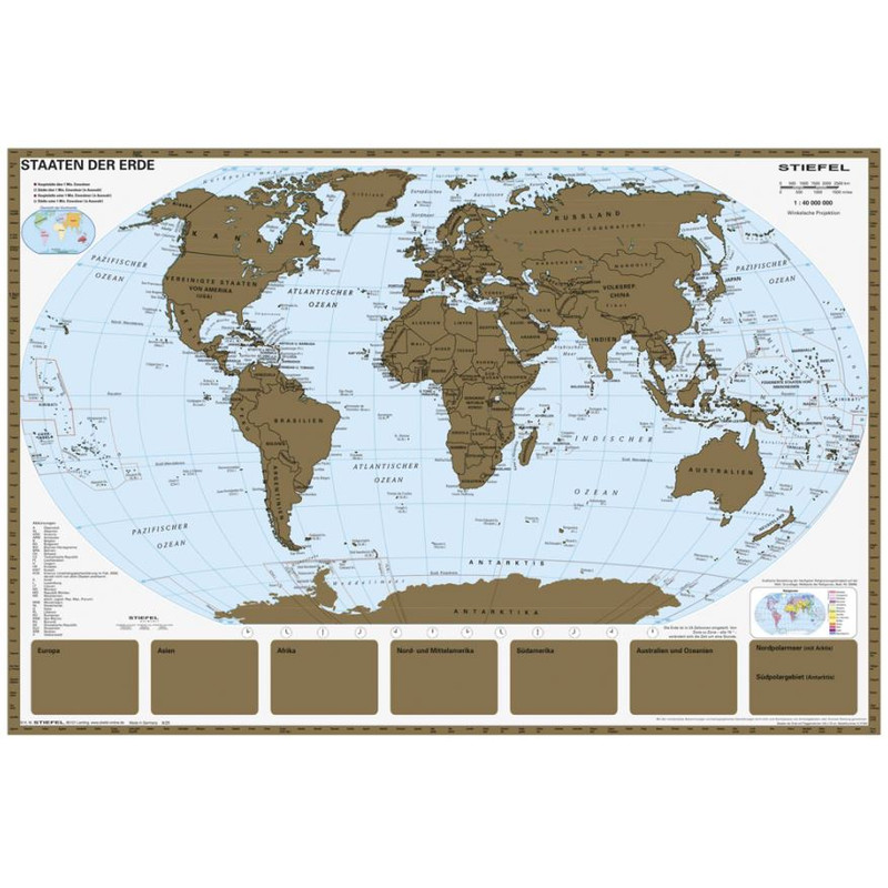 Stiefel wereldkaart, kraskaart, landen van de wereld