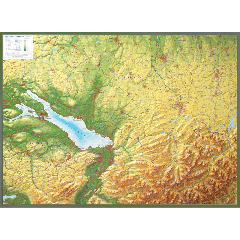 Georelief Regionale kaart Allgäu Bodensee 3D Reliefkarte (77 x 57 cm)