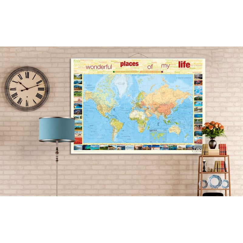 Bacher Verlag Wereldkaart World map for your journeys "Places of my life" extra-large including NEOBALLS