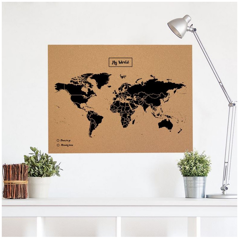 Miss Wood Wereldkaart Woody Map Natural Cork XL black