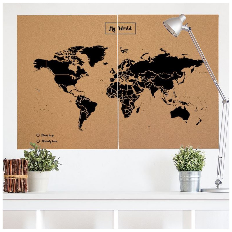 Miss Wood Wereldkaart Woody Map Natural Cork XXL black