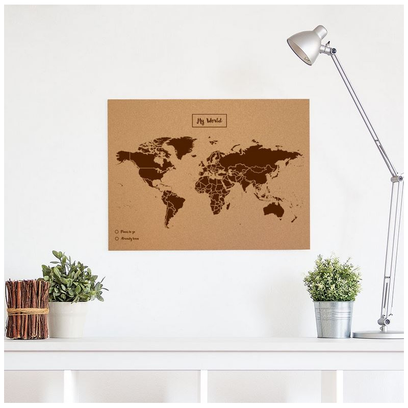 Miss Wood Wereldkaart Woody Map Natural Cork L brown