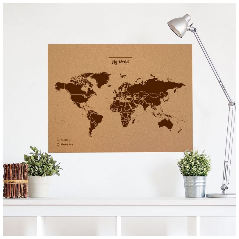 Miss Wood Wereldkaart Woody Map Natural Cork XL brown