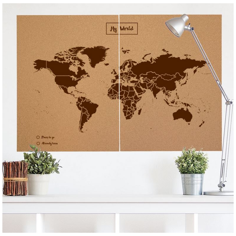 Miss Wood Wereldkaart Woody Map Natural Cork XXL brown