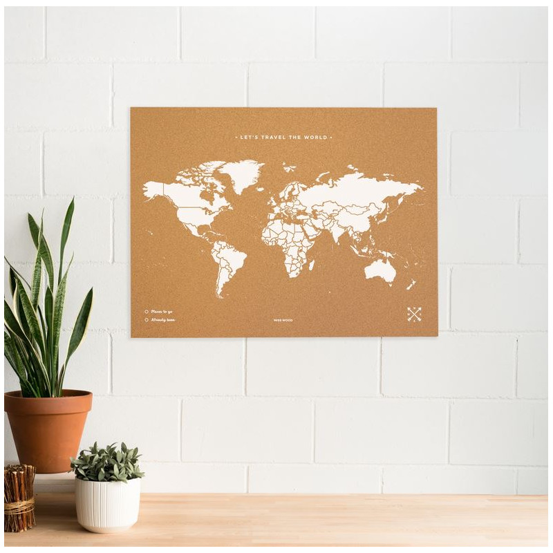 Miss Wood Wereldkaart Woody Map Natural Cork XL white