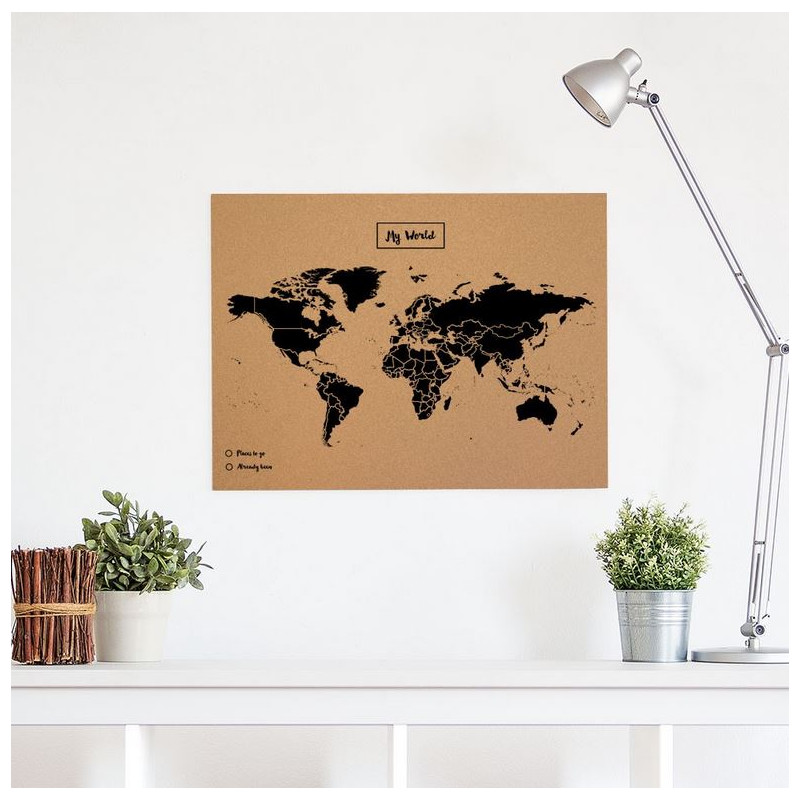 Miss Wood Wereldkaart Woody Map Natural Cork L black