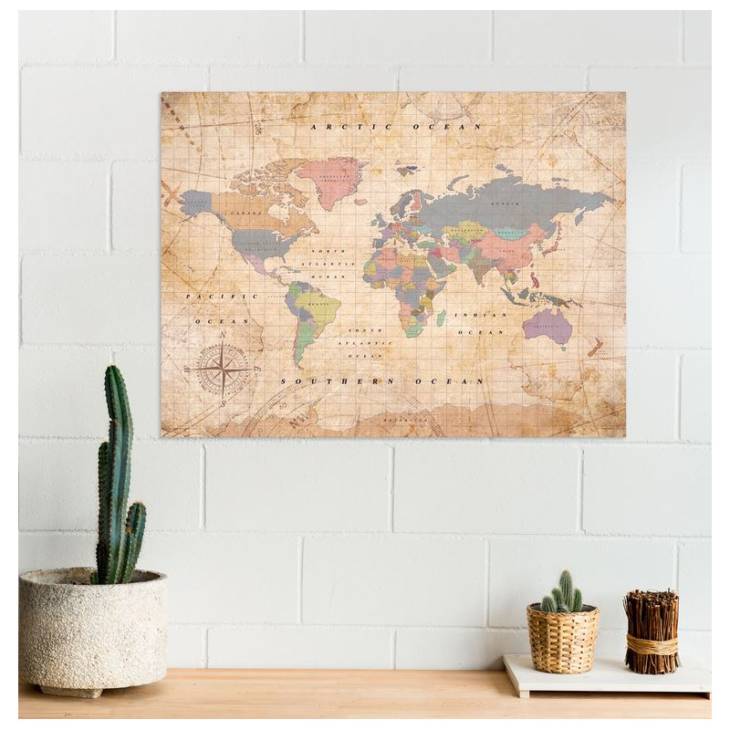 Miss Wood Wereldkaart Houten Kaart Aquarel Old School XL