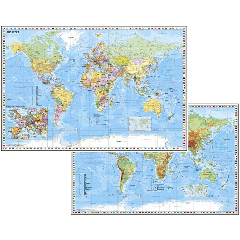 Stiefel Bureau-onderlegger Duo Schreibunterlage Weltkarte mit Ausschnitt Zentraleuropa/ Weltkarte physisch