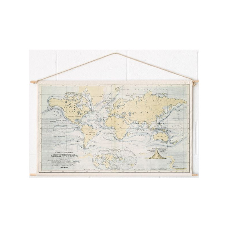 Miss Wood Wereldkaart Woody Cotton Map Oceans