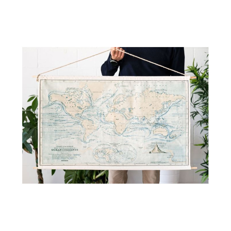 Miss Wood Wereldkaart Woody Cotton Map Oceans