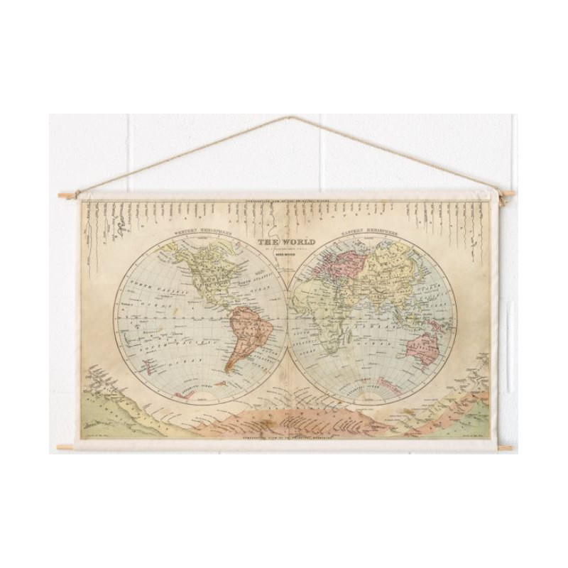 Miss Wood Wereldkaart Woody Cotton Map Rivers and Mountains