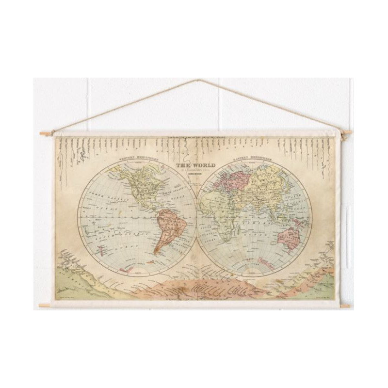 Miss Wood Wereldkaart Woody Cotton Map Rivers and Mountains