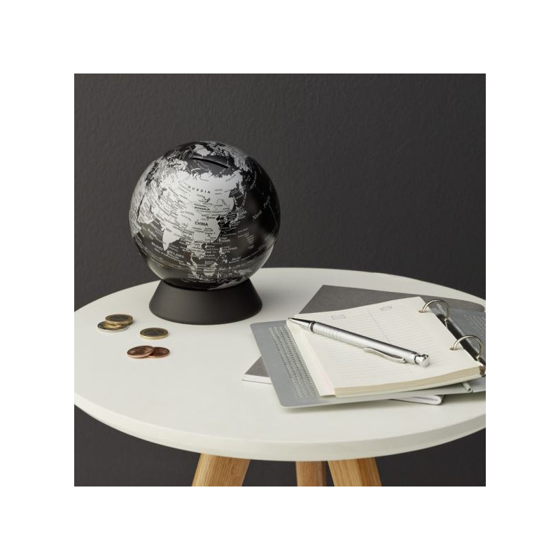 TROIKA Globe Orion Matzwarte spaarpot 14cm