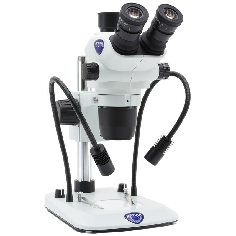 Optika Stereo zoom microscoop SZO-6 , trino, 6.7-45x, Zuilen, Invallend en Doorgelaten licht, dubbele spot