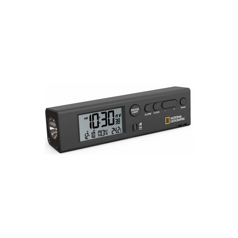 National Geographic Radiogestuurde wereldtijdwekker met thermometer en Zaklamp