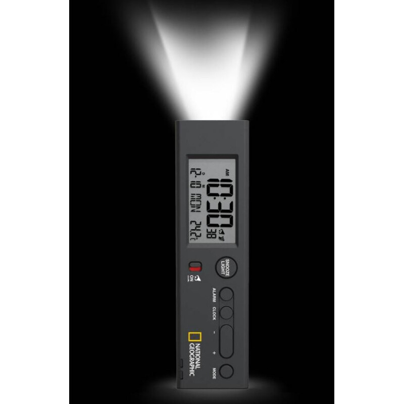 National Geographic Radiogestuurde wereldtijdwekker met thermometer en Zaklamp