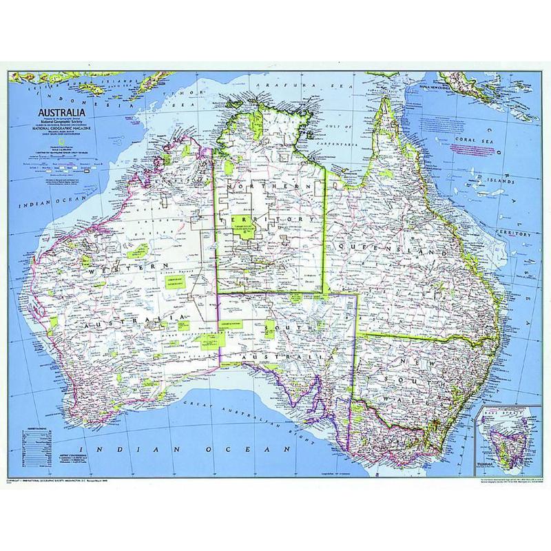 National Geographic continentkaart Australië, politiek (Engels)