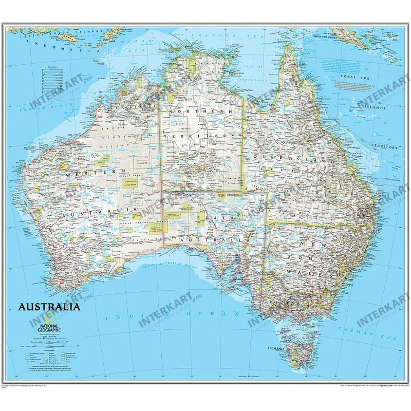 National Geographic continentkaart Australië, politiek (Engels)