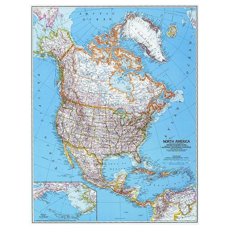 National Geographic continentkaart Noord-Amerika, groot, politiek (Engels)