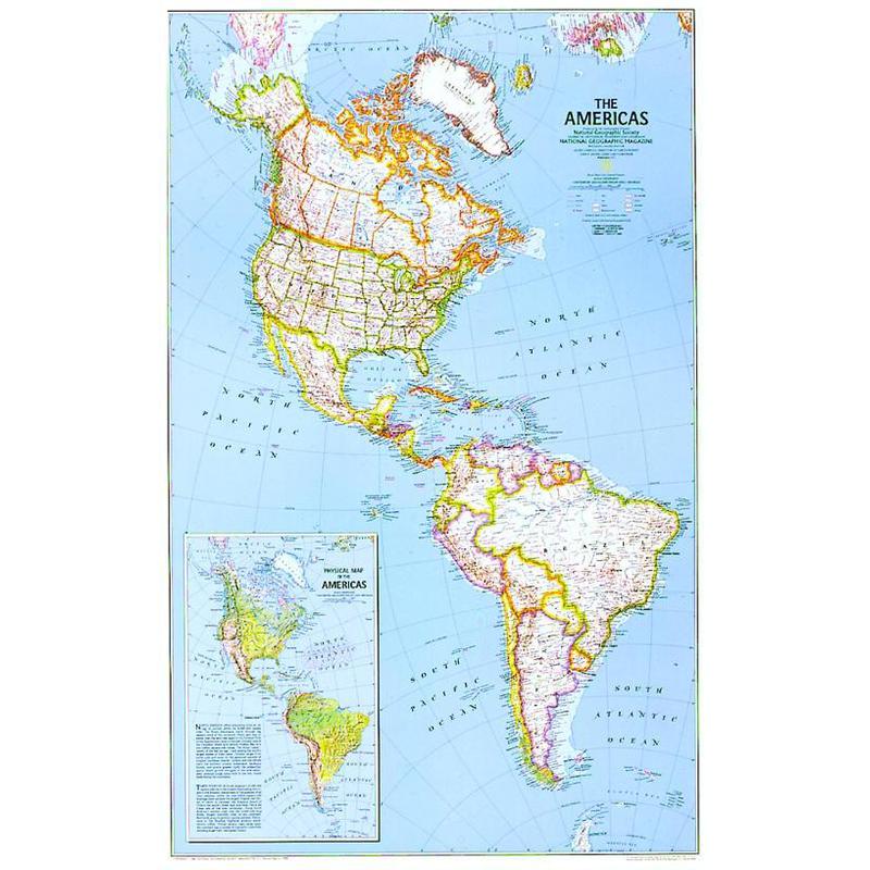 National Geographic Continentkaart Noord- en Zuid-Amerika, politiek (gelamineerd)