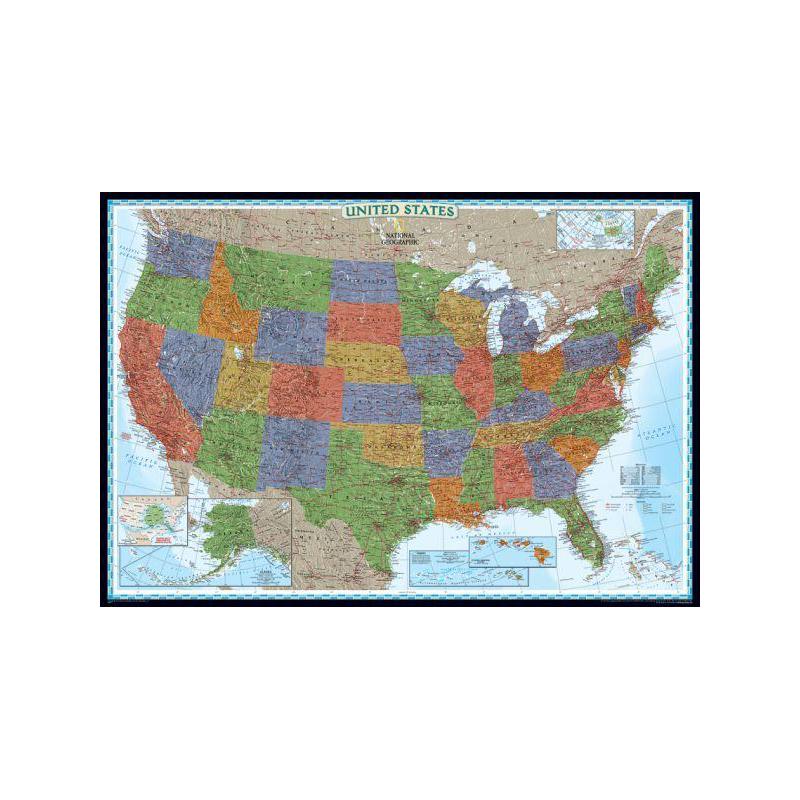 National Geographic Kaart The decorative USA map politically, largely laminates