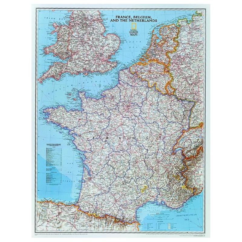 National Geographic Kaart Frankrijk, België en Nederland (Engels)